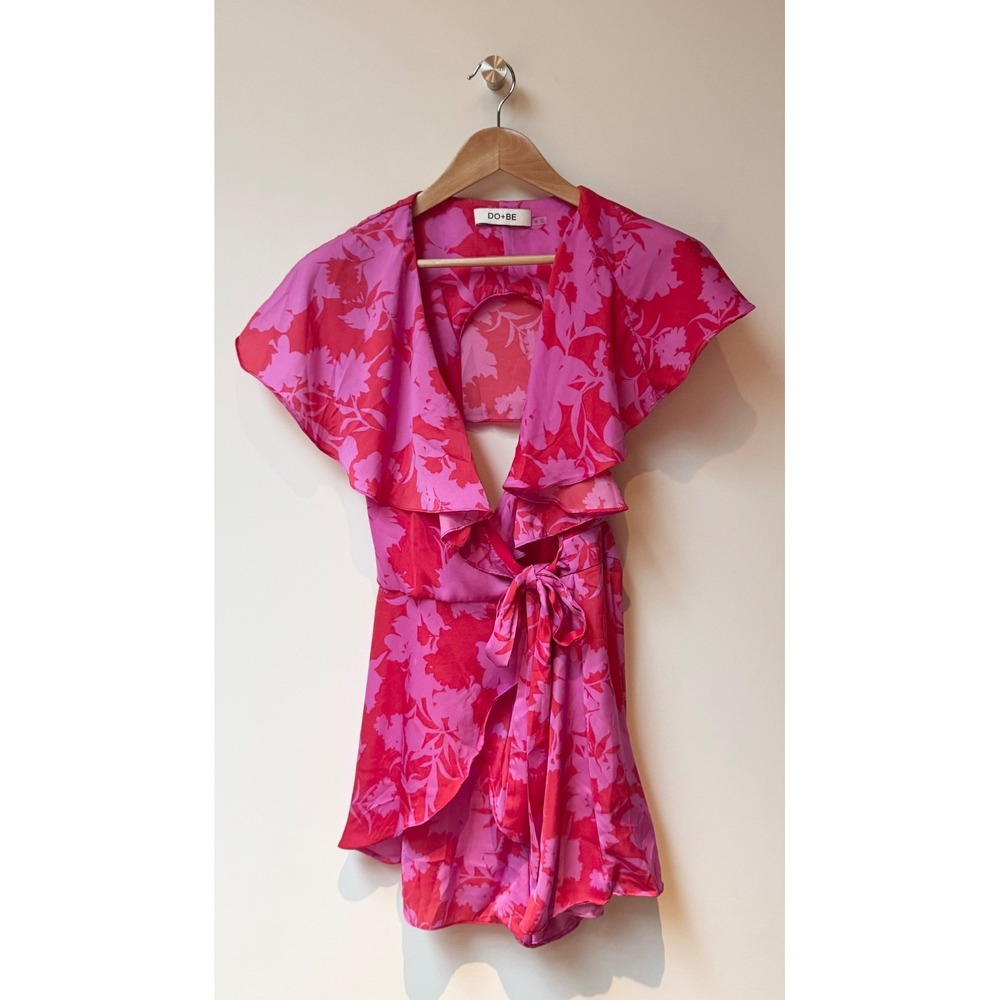 DO+BE Pink and Red Floral Mini Wrap Dress